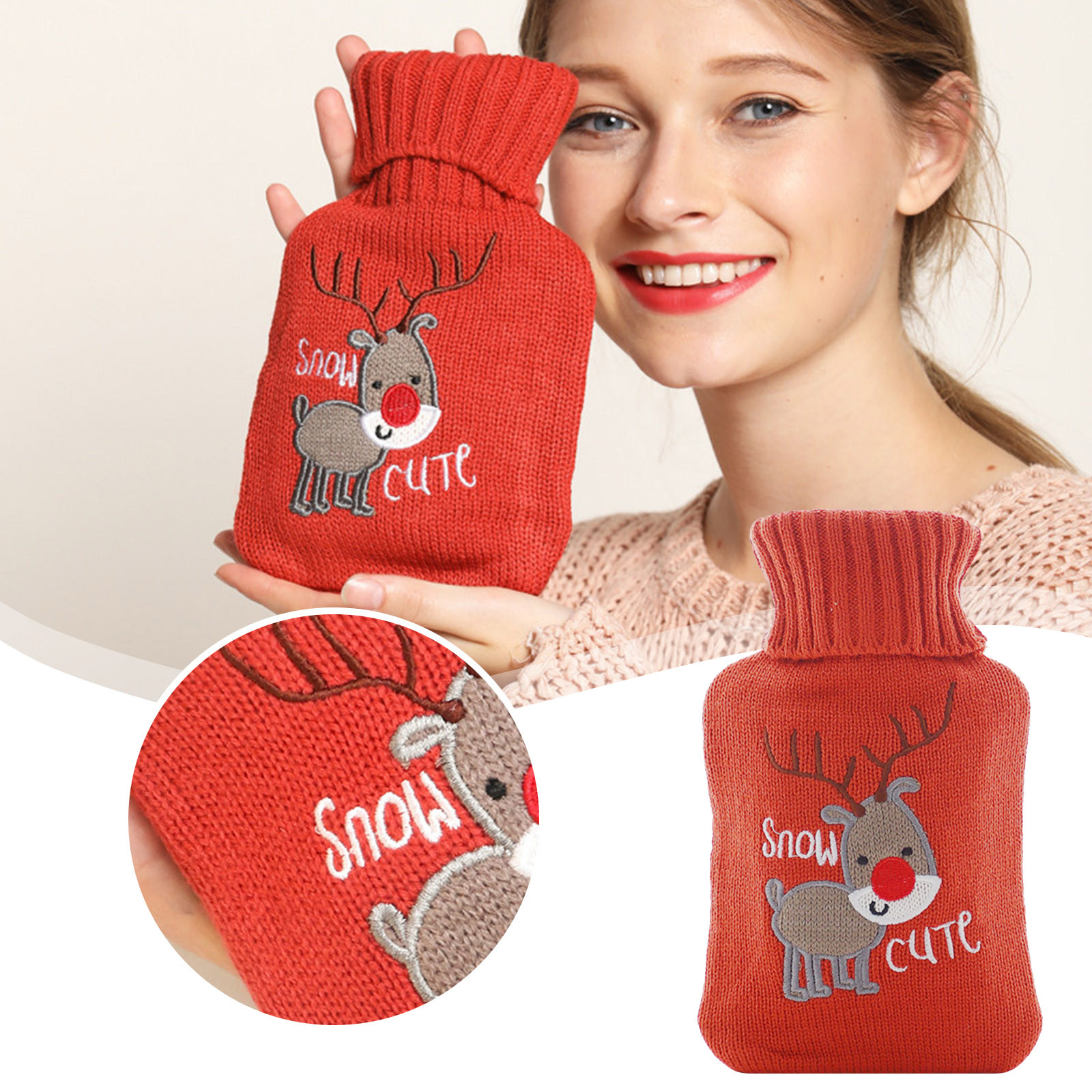 Gaiseeis Water Injection Hot Water Bag Rubber Knitting Cartoon 1000ml Warm Water Bag Warm Hand