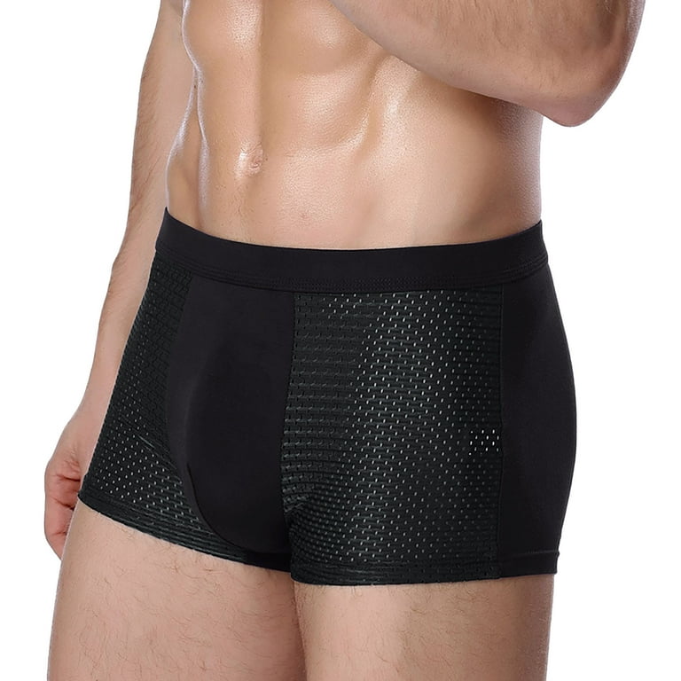 Entyinea Mens Boxer Briefs Underwear Low Waist Ice Silk Stretch Fit  Underwear for Men,Black 3XL 