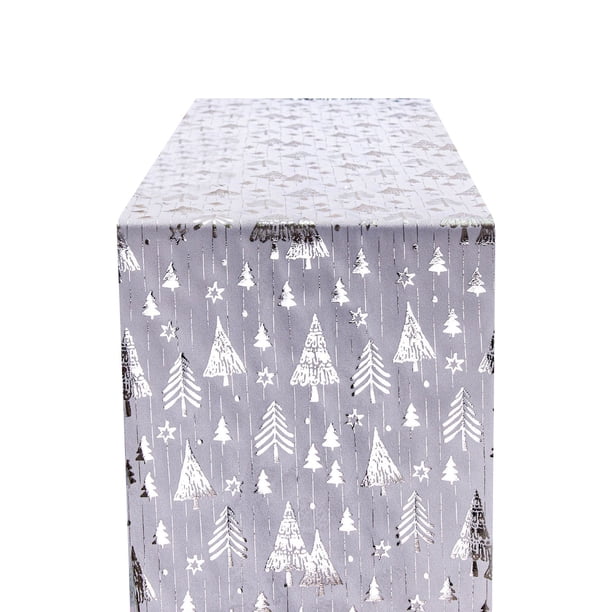 Mesa de Navidad Runner Mesa de Árbol de Navidad, Paño de Ejecución, Bandera de Mesa de Algodón de Terciopelo de Poliéster de Oro Prensado en Caliente, Impresión de Año Nuevo, Bandera de Mesa de Fiesta