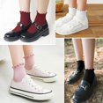 thumbnail image 5 of 5 Pack Ankle Socks for Women, Ruffle Cuff Cotton Crew Socks, Frilly Knit Lettuce Cute Low Cut Socks, 5 of 12
