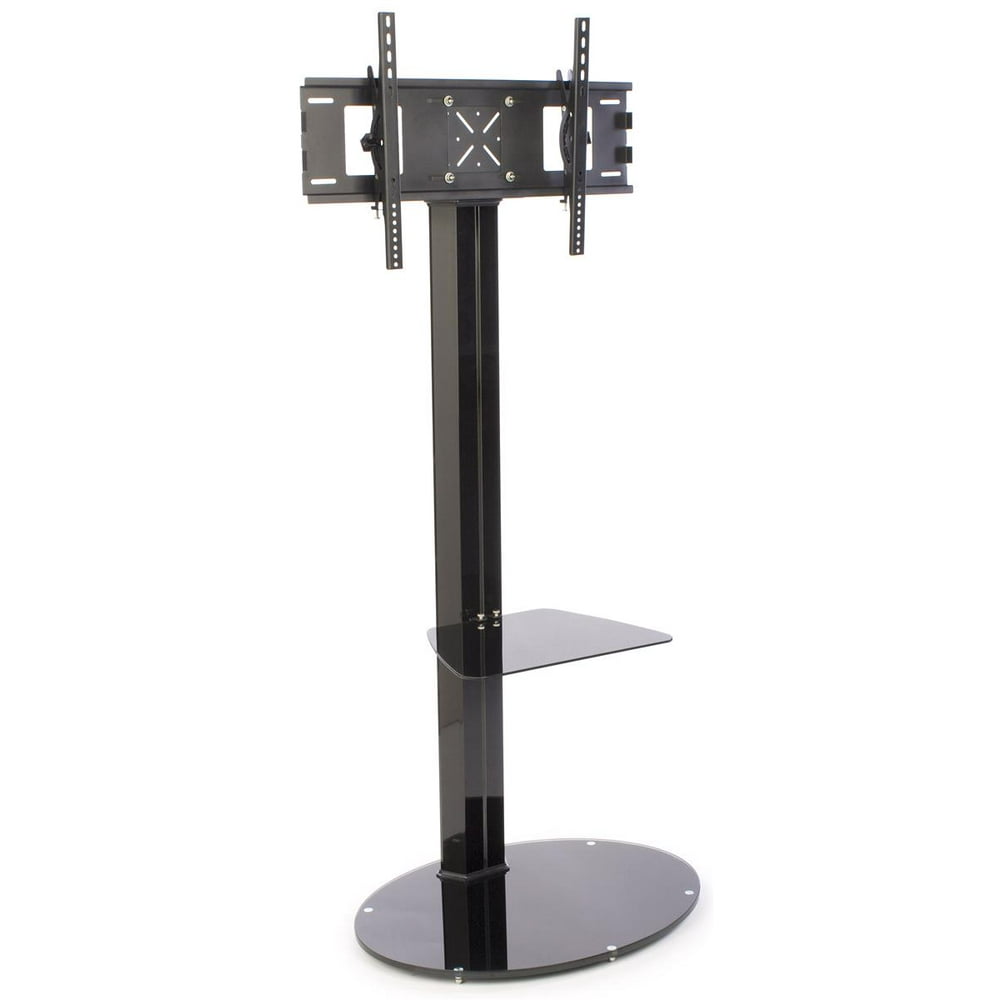 Displays2go Commercial TV Stand with Shelf, Steel Black (WXNTVGBO1