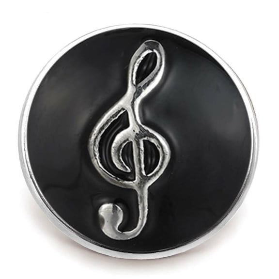 Black Enamel Music Note Snap Jewelry Ginger Charm Button, For Interchangeable DIY Customizable Accessories