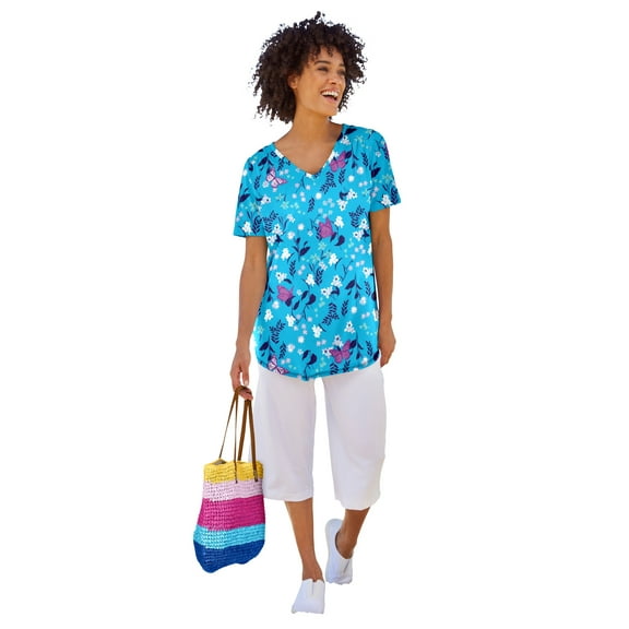 Woman Within Plus Size Short-Sleeve V-Neck Shirred Tee
