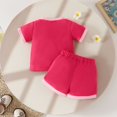 thumbnail image 4 of Gubotare Toddler Girl Outfits Cute Girls Clothes Short Sleeve Tops + Shorts 2Pcs Kids Summer T-shirt Outfit 6 9 Months (Hot Pink,6-9 Months), 4 of 9