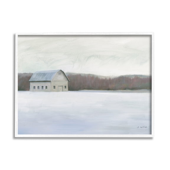 Stupell Industries Winter Barn with Snow Country Farm Landscape Farmhouse Painting White Framed Art Print Wall Art, 24 x 30, Design by James Wiens
