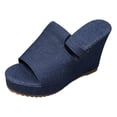 thumbnail image 6 of Dakaela Platform Sandals Women Slip on Espadrille Bohemia Wedge Slides Denim Comfortable Dressy Summer Open Toe Canvas Slippers Blue 8.5, 6 of 7