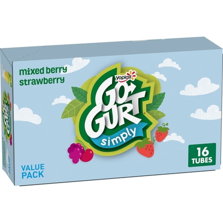 Simply Go-GURT Kids Low Fat Yogurt Variety Pack, Gluten Free, 2 oz Yogurt Tubes (16 Count)