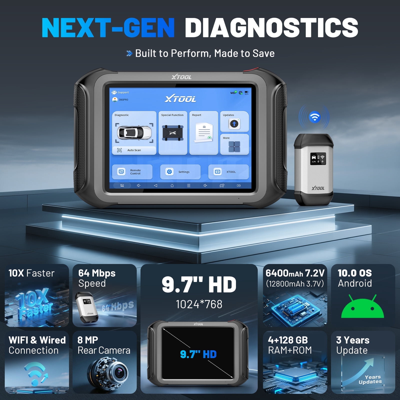 XTOOL D9S Pro Car OBD2 Scanner Bluetooth, Bi Directional Scan Tool, Full System Diagnostic Tool with KC501 M822 Key Pr0gramming Tool, 45 Services