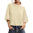 thumbnail image 2 of Short Sleeved Solid Color Women Casual Crewneck Knit Crop Sweater Tops, 2 of 5