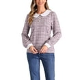 thumbnail image 1 of Blusa de cuello redondo de manga larga de tweed INSPIRE CHIC para mujeres color rosa XS, 1 of 1
