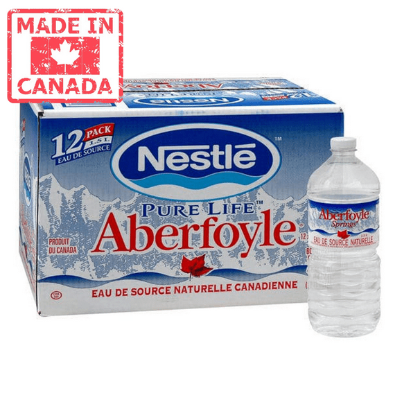 Nestle Pure Life Eau de Source Naturelle, 1.5L/50oz (12 Pack) - Hydratation Pratique - Fabriqué au Canada