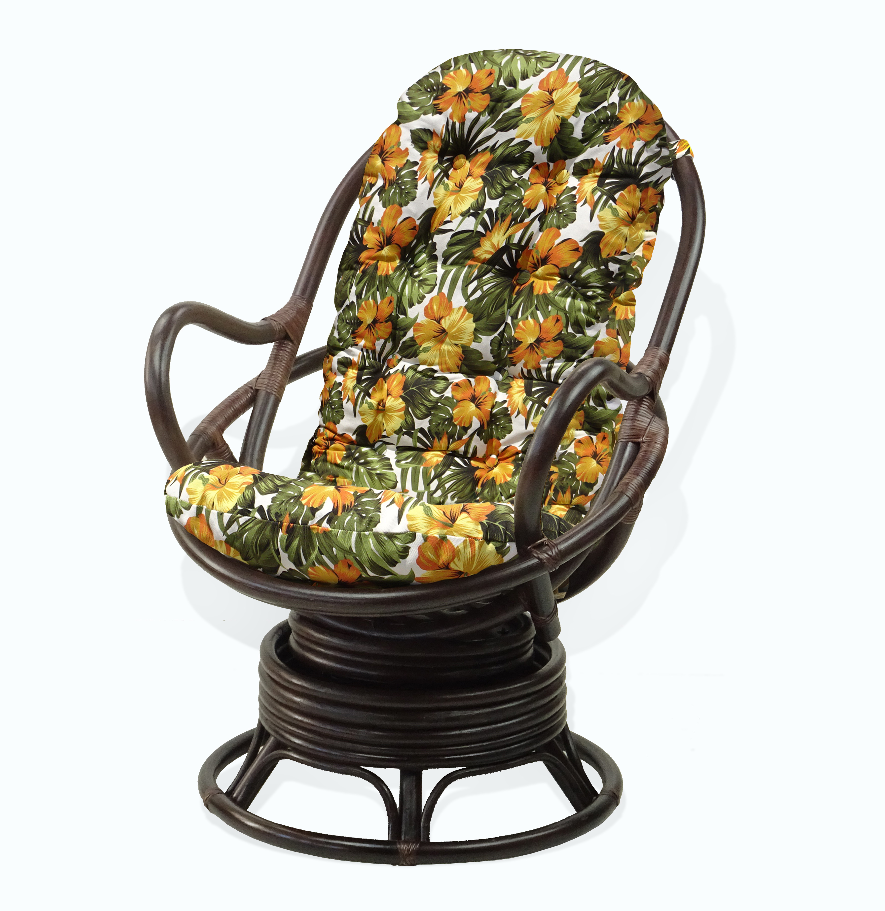 Java Lounge Swivel Rocking Chair with Floral Cushion Natural Rattan