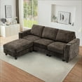 thumbnail image 5 of ACMEASE 87" Chenille 3 Seater Sofa w/Movable Ottoman, Modular Sectional Sofa w/Cup Holders, Modern L Couch w/Deep Seat Space for living Room, Brown, 5 of 7