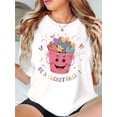 thumbnail image 1 of 1pc Women'S Fashion Short Sleeve T-Shirt with Creative Bucket Heart and Star Print, Casual Crew Neck Cotton Top with Medium Stretch, Geometric Pattern Knit Fabric for All Seasons, 1 of 6