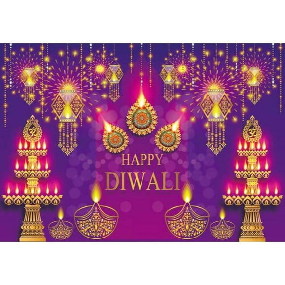 Allenjoy Happy Diwali Purple and Gold Backdrop Jewish Holy Holiday Festival Party Candelabra Candle r Banner Background