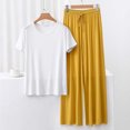 thumbnail image 2 of fatyb Pajama Sets for Women Short Sleeve Comfy Tops Wide Leg Sleep Pants 2 Piece Lounge Outfits, 2 of 3