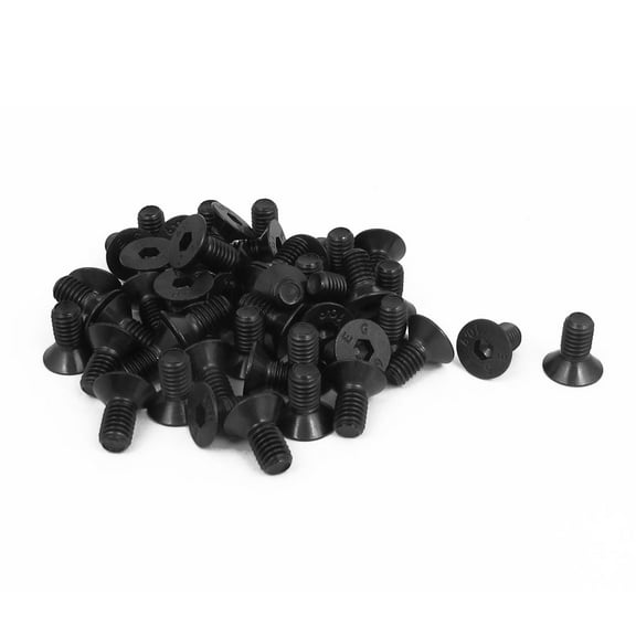 M6 x 12mm Metric Hex Socket Alloy Steel Countersunk Flat Head Screw Bolts Black 50PCS