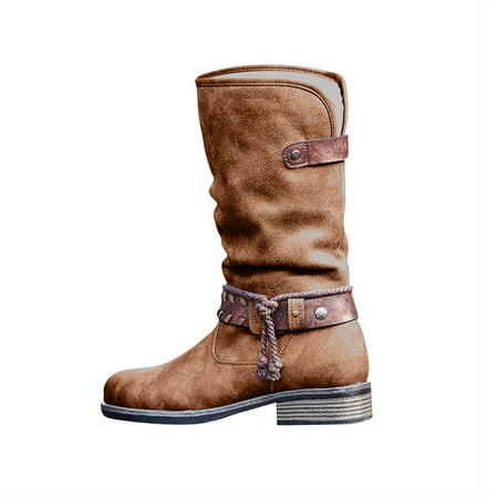 

Fesfesfes Fuzzy Boots for Women Winter Warm Boots Suede Rope Windproof Boots Low Heel Side Zipper Snow Boots US:8.5(41)