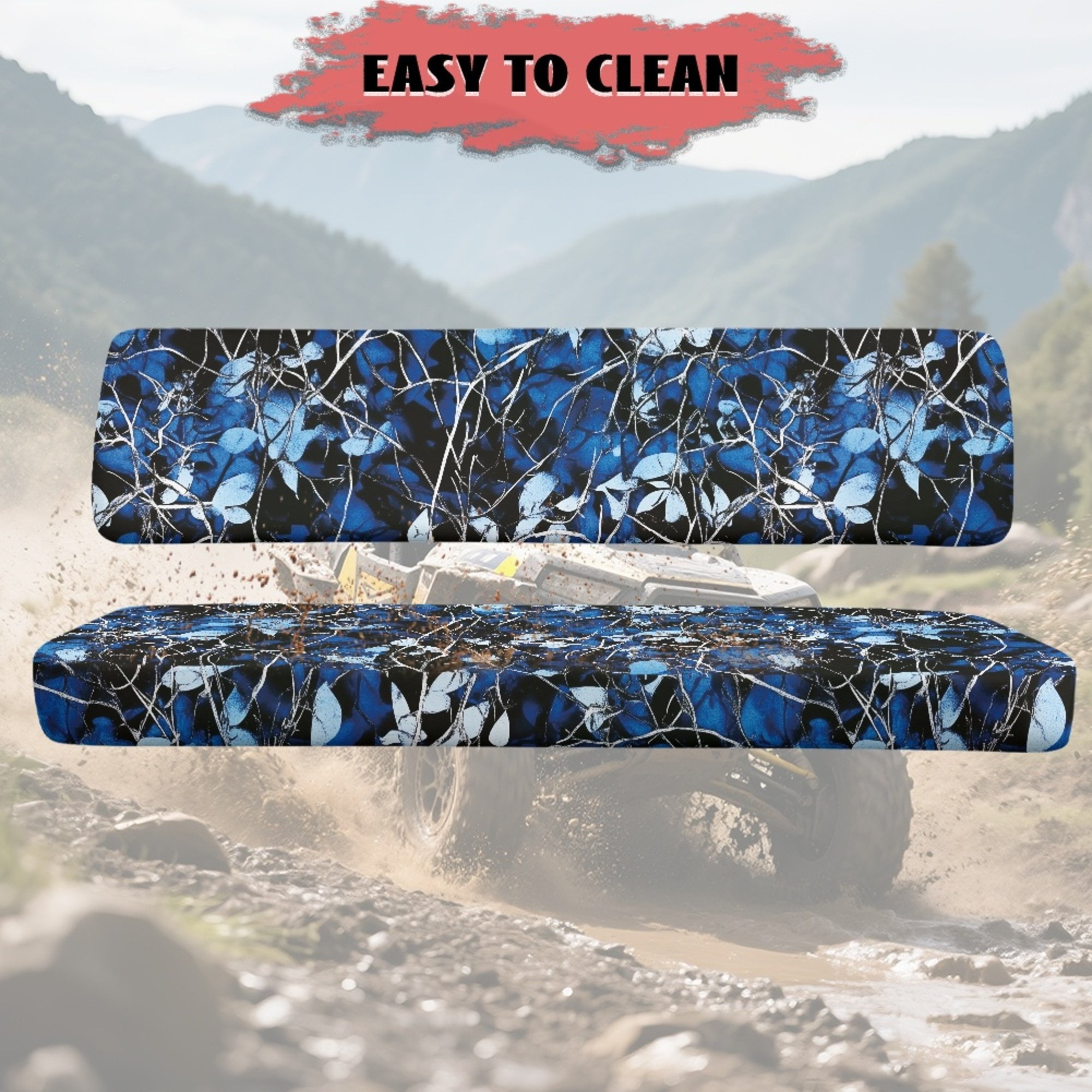 ZIATUBLES 2-Pack UTV Front Seat Covers with Blue Leaf Camo Print, Compatible with Kawasaki Mule 3000 3010, Washable Polyester Protective Cover, Fade & Wear Resistant
