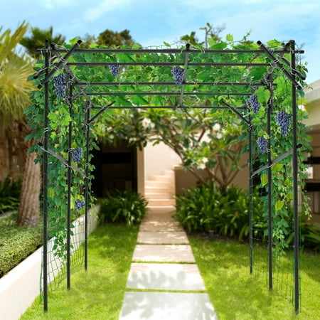 Slsy Tall Garden Arch Trellis for Climbing Plants, 79'' L x 79'' W x 79'' H Large Grape Vine Support Arch Arbor Trellis Plastic-Coated Metal Garden Arch Trellis for Climbing Plants