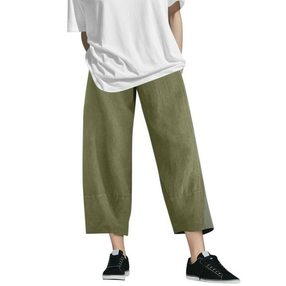 YOTMKGDO Slacks for Women Pant Cotton Women Waist Crop Loose Colour Pure and Pants Elastic with Pocket Women Casual Pants Plus Size Leggings Army Green L