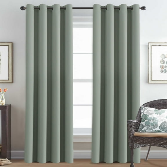 H.VERSAILTEX Window Curtains Blackout for Bedroom Thermal Curtains for Living Room Soundproof Solid Grommet Curtain (Light Sage, 52" x 84", One Panel)