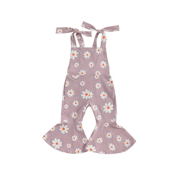 Suealasg Toddler Girls Bell Bottom Jumpsuit Sleeveless Square Neck Daisy Print One Piece Romper Flare Pants Overalls 6M 1T 2T 3T 4T Kids Girls Summer Playsuit