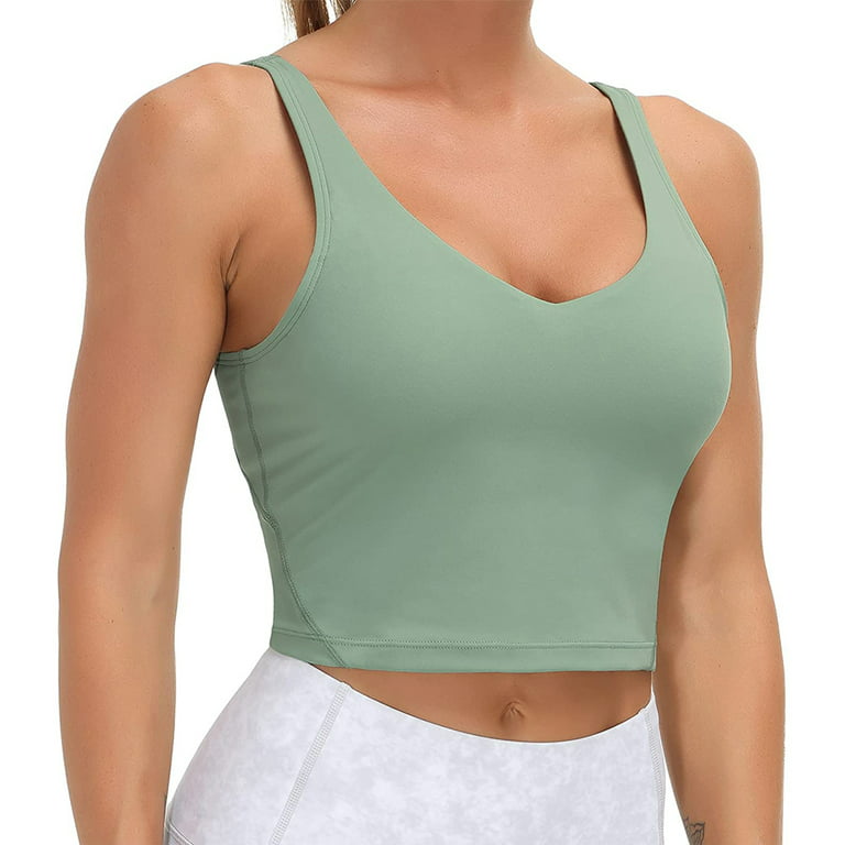 Workout Crop Top Longline Sports Bras for Women Medium Support Tank Tops  Wirefree Shirts with Built in Bra