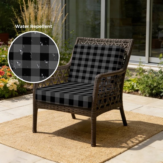 Outdoor Patio Cushion Covers 4 Pack Black Buffalo Check Plaid Patio Chair Cushion Covers with Ties and Zipper Farmhouse Style Waterproof Outdoor Seat Cushion Covers for Patio Furniture 20"x18"