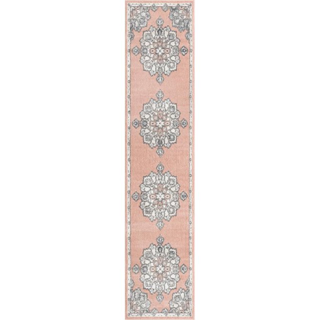 Unique Loom Parker Medallion Vintage Border Rug 2' 7 x 12' Runner Pink/Ivory