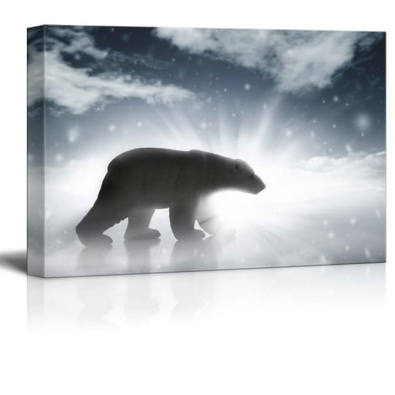 wall26 Canvas Prints Wall Art - Polar Bear Amidst the Falling Artic Snow | Modern Wall Decor/Home Decoration Stretched Gallery Canvas Wrap Giclee Print. Ready to Hang - 32" x 48"