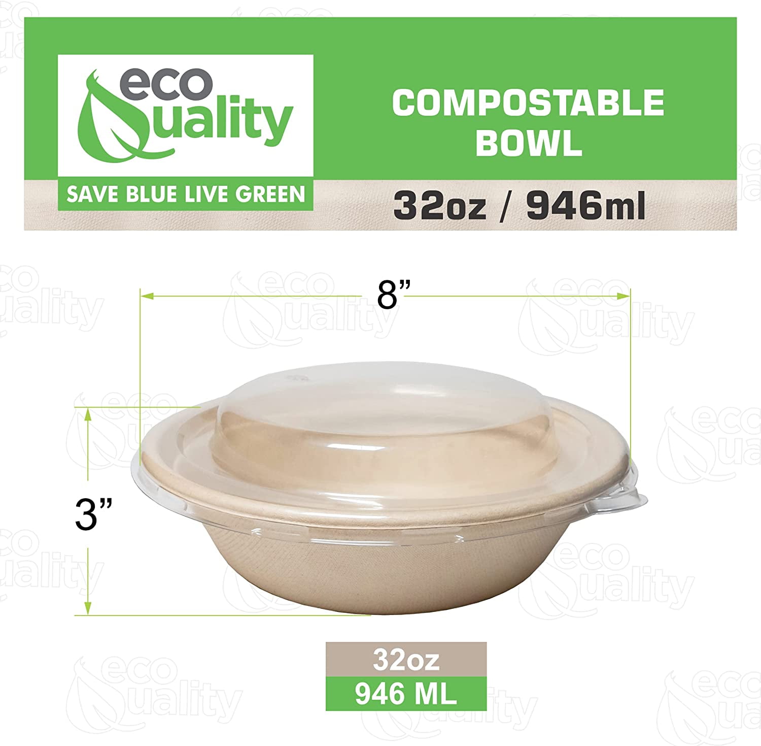 [25 Pack] 32 oz Round Disposable Compostable Paper Bowls with Dome Lids Heavy-Duty, Eco-Friendly Natural Bagasse Unbleached, Heat Resistant, 100% Salad Bowls Alternative to Plastic