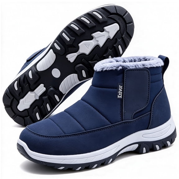 Knivor Men High-top Winter Snow Boots Hook & Loop Slip-Resistant Cushion Wearproof Sole Faux Fur Warm Outdoor Winter Shoes
