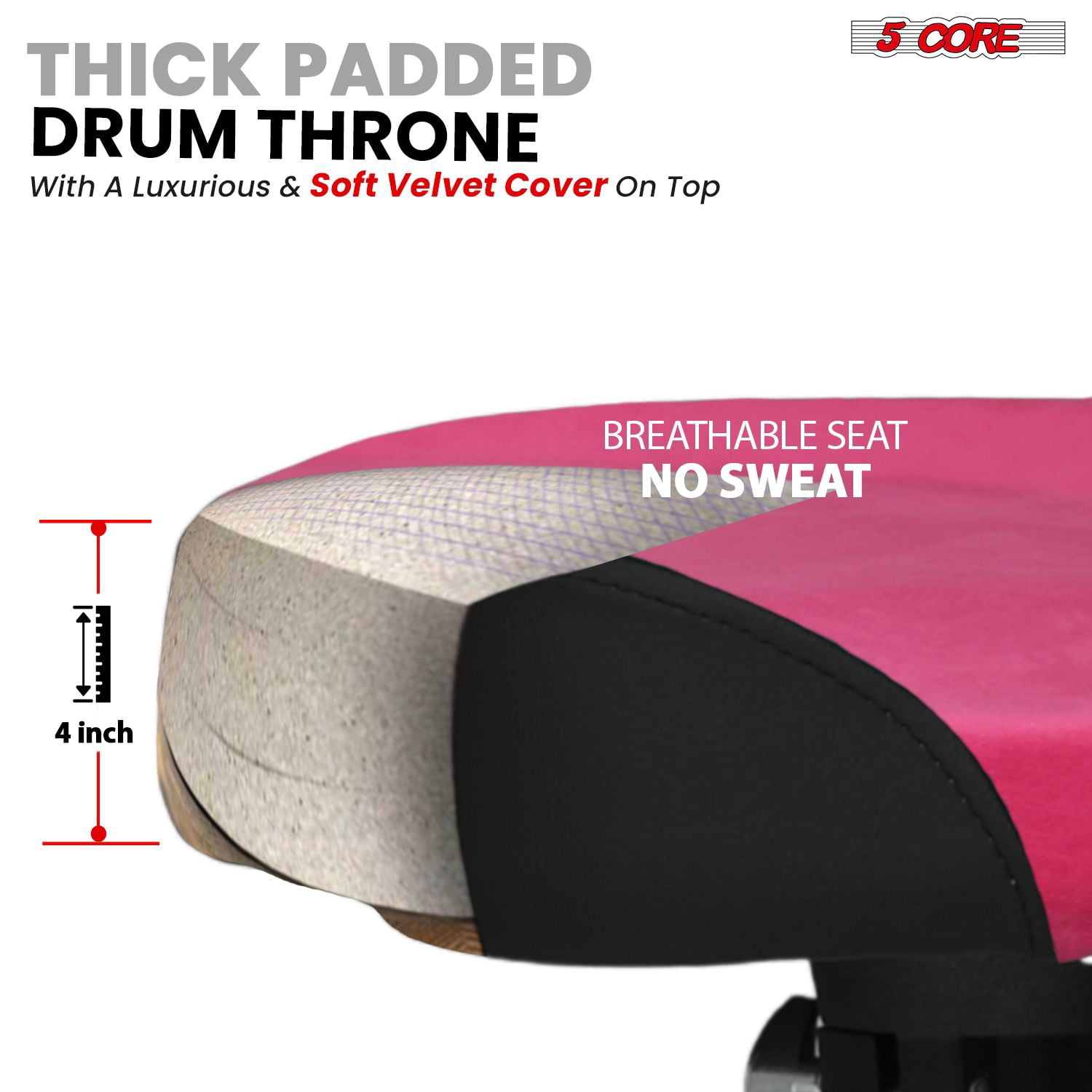 Drum Throne with Backrest, 4" Padded Stool with Airlift Adjustment 19"-25", 441Lb Capacity Heavy-Duty Drum Stool for Drummers, Double-Braced Steel Base