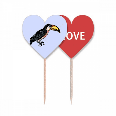 Painting Toco Tropical Bird Toothpick Flag LOVE Heart Lable Cupcake Pick