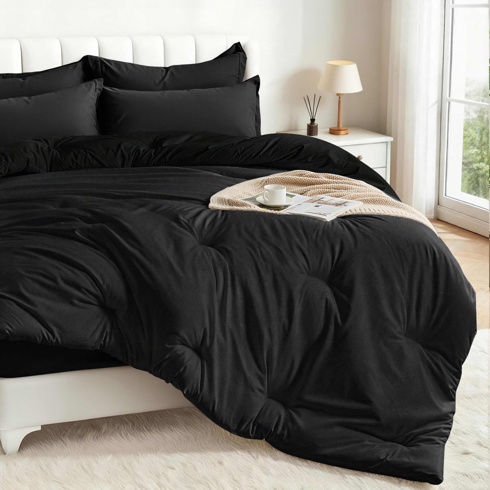 DHOLE 7-Piece Queen Bed Sheet Set, Black photo 4