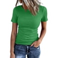 thumbnail image 2 of Women 2026 Summer Crew Neck Short Sleeve Tops Ribbed Knit Slim Fit Fashion Basic Tee Shirts Casual Going Out Top #03Green L, 2 of 5