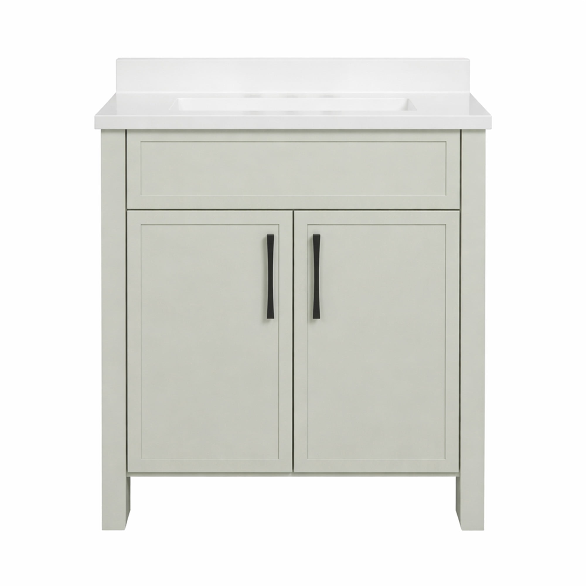 Design House Dawson 25-Inch Bathroom Vanity Combo, Ready to Assemble 2-Door Cabinet with Camilla Cultured Marble Top, Sherwin-Williams® On the Rocks, Matte Black Hardware, 228486-OTR