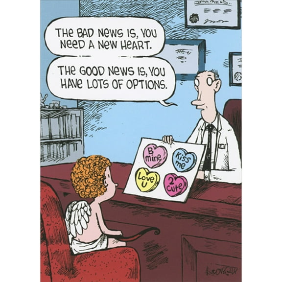 RSVP Bad News, Good News, Lots of Options: Cupid with Doctor Funny / Humorous Valentine's Day Card
