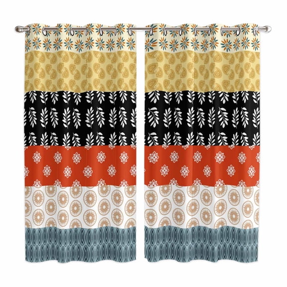Curtains 84 Inches Long 2 Panels, Modern Bohemian Grommets Window Treatment Curtain, Colorful Minimalist Abstract Paisley Boho Thermal Curtains Drapes for Living Room/Bathroom