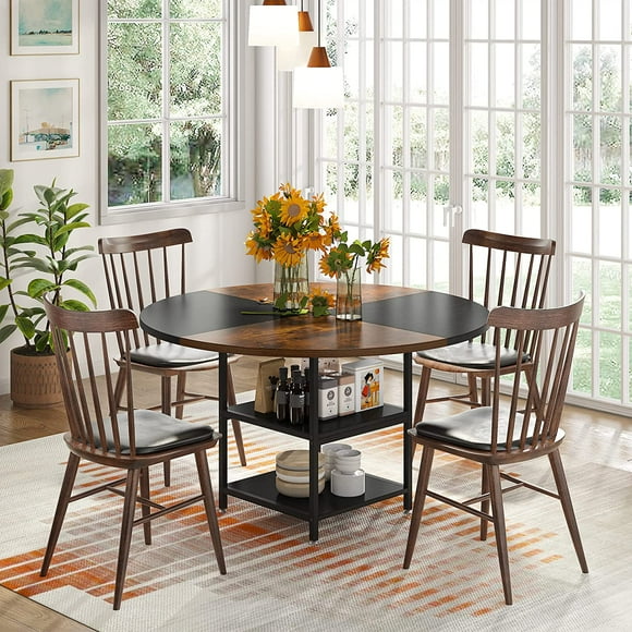 Tribesigns Round Dining Table for 4, 47 inch Kitchen Table Small Dinner Table with Storage Shelf
