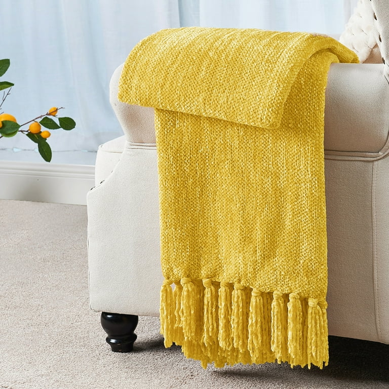 Home Soft Things Crystal Chenille Throw Primrose Yellow 60