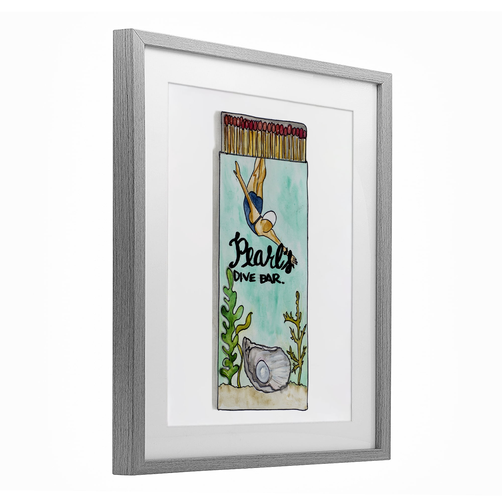 Stupell Industries Pearl Dive Matchbook Gray Framed Print Under Glass, design by Nola James