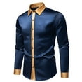 thumbnail image 2 of AnuYalue Men's Button Down Shirt Satin Lapel Business Shirt Casual Color Block Tops Trendy Long Sleeve Top, 2 of 6
