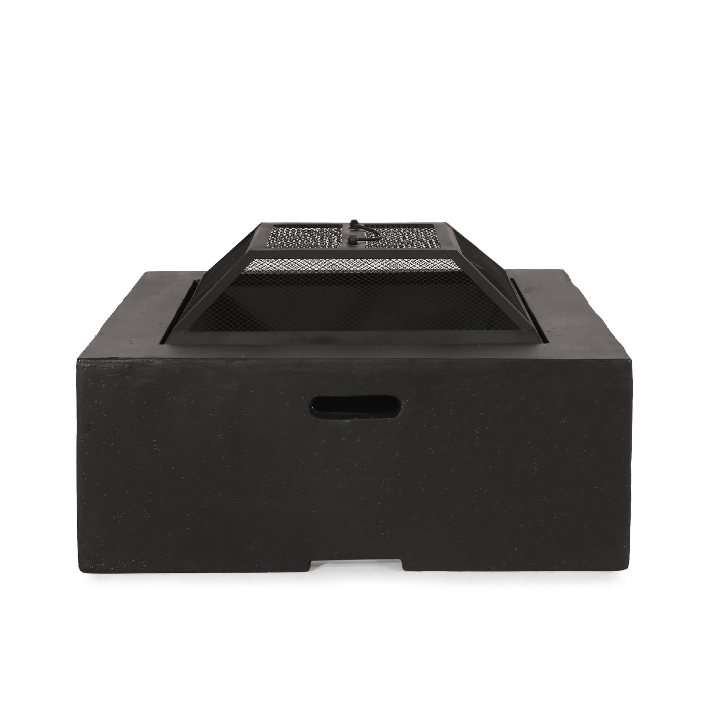 Aruda Outdoor Lightweight Concrete Square Wood Burning Fire Pit Dark Gray