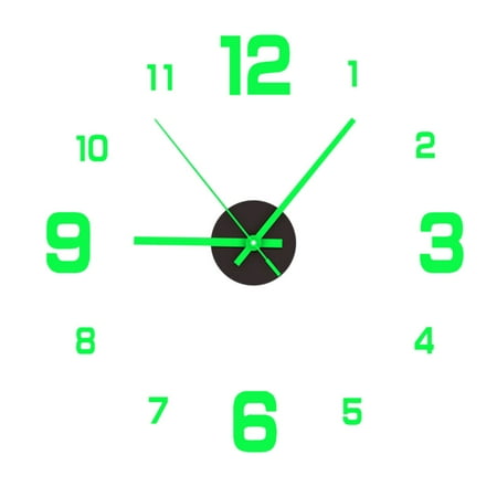 3 D Large Diy Wall Clock Decor Sticker Mirror Frameless, Glow in Dark Large Pointer Quartz Clock