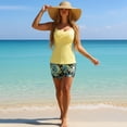 thumbnail image 4 of XIAOCHA Oversize Tankini Set For Women Sweetheart Neck Sleeveless Ribbed Twist Front Palm Print Boy Short Bottom Quick Dry Sporty Beach Swimsuits, 4 of 5