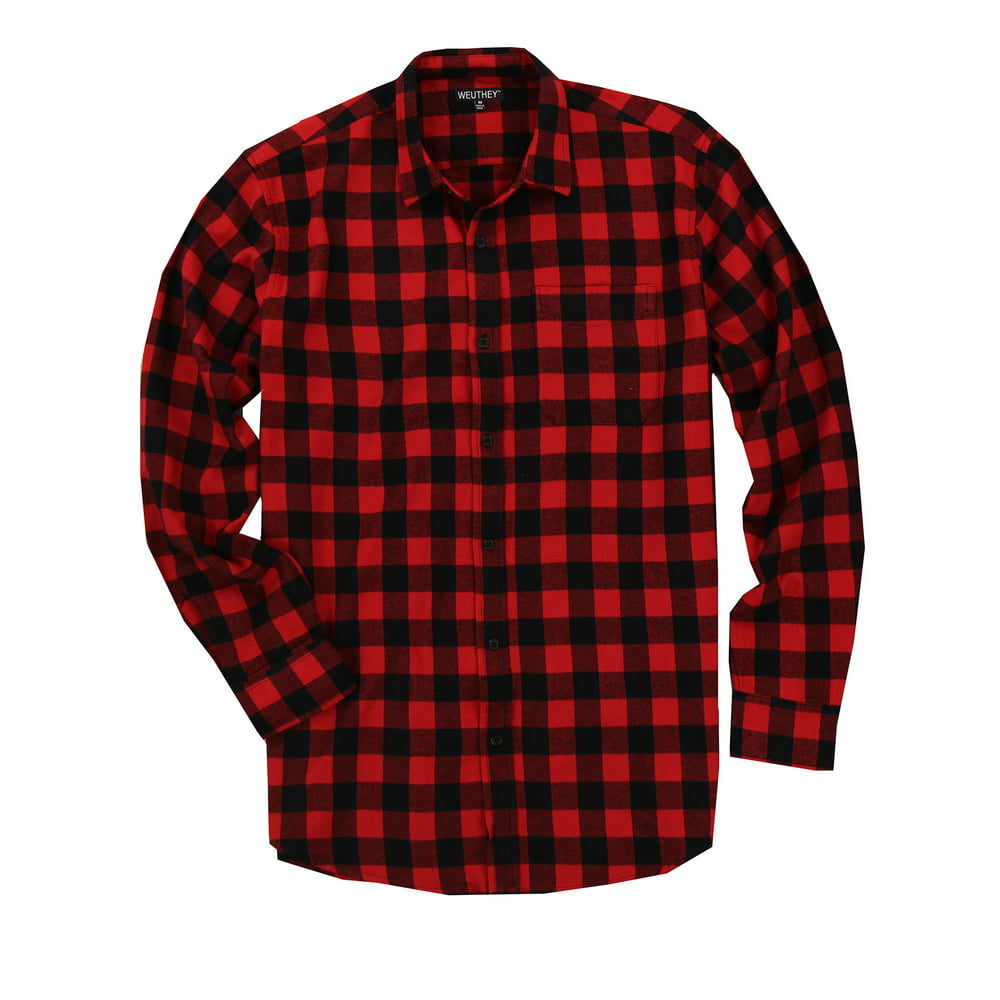 WEUTHEY - Men's Long Sleeve Flannel Shirt W/Point Collar (Red/Black, X ...