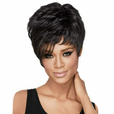 NRUDPQV human hair wigs for women Black Short Curly Hair, African Fashion Black Wig, Head Cover for Black Short Wigs, No Lace Front Natural Color Adult Female Costume Black Wigs Toupees