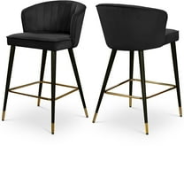 Meridian Furniture Cassie 28"H Velvet Counter Stool in Black (Set of 2)